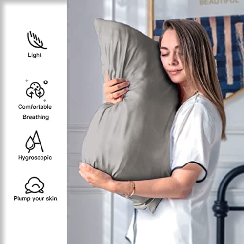 Silk Pillowcase for Hair and Skin,Soft,Breathable and Sliky 100% Standard Size Pillow Cases Set of 2,Both Sides Natural Mulberry Silk Pillowcases with Hidden Zipper(Standard Size 20"X 26",2pcs) 3