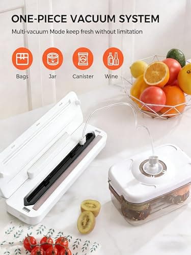 Vacuum Sealer Machine 75KPa Food with 6-in-1 Dry/Moist Modes & Digital Timer, Compact Lightweight Design, Built-in Cutter + 10 Bags (White) 7