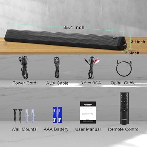 Passau Sound Bar 35 Inch Soundbar for Smart TV Speaker with Bluetooth 5.3 Opt/USB/AUX Connectivity, LED Display, 3 DSP Mode TV Sound Bars for Home Theater Audio PC Gaming Projector 8