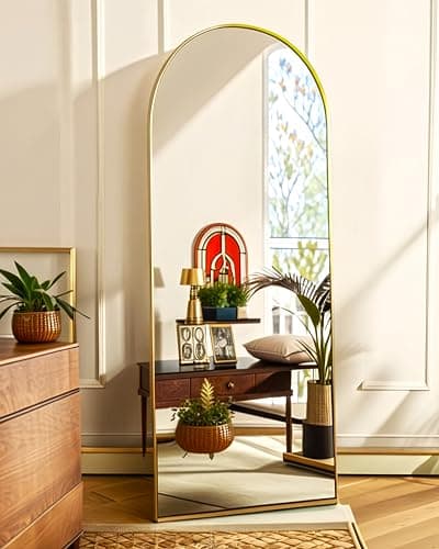 KOMCOTE Arched Full Length Floor Mirror Gold Standing Mirror for Bedroom, Living Room, or Dressing Area - Stylish Arch Design, Freestanding or Wall-Mounted, Durable & Elegant