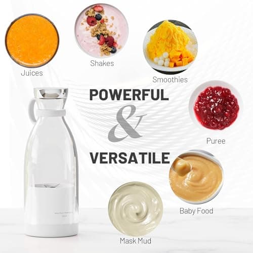 OTPEIR Portable Blender for Shakes and Smoothies with 11.83 Oz Travel Cup and Lid,Durable Stainless Steel Blades for Juice Blending Performance, White 8