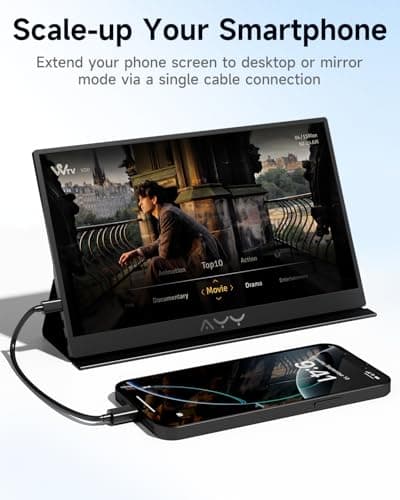 AYY 15.6" Portable Monitor 1080P FHD IPS Screen Extender with USB-C & HDMI for Laptop, PC, Mac, Phone, PS4, Xbox, Switch, VESA Mount, Dual Speakers, Headphone Jack-Black (1080P 60HZ Black) 7