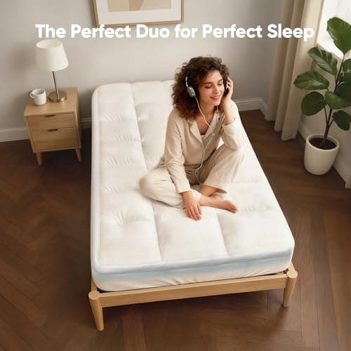 Airtree Twin XL 4 Inch Dual Layer Memory Foam Mattress Topper for College Dorm, 2 Inch Cooling Gel Memory Foam and 2 Inch Down Alternative Pillow Top Mattress Pad Cover 8-24 Inch Deep Pocket 2