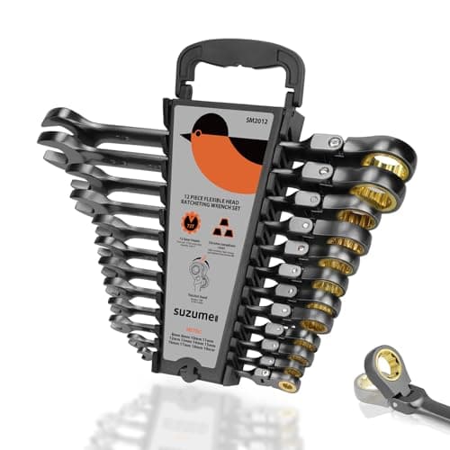 SUZUME 12-Piece (8mm-19mm) Flex Head Ratcheting Wrench Set with 72 Teeth 180° Flex Head Metric Ratcheting Wrench Set Cr-V Steel Rust-Resistant Ratchet Wrenches Set For Bicycle, Motorcycle, Car