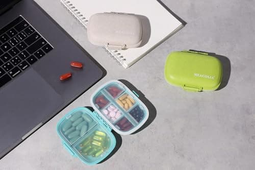 MEACOLIA 3 Pack 8 Compartments Travel Pill Organizer, Daily Pill Case Small Pill Box for Pocket Purse, Portable Pill Container Medicine Vitamin Organizer (Blue, Green, Khaki) 8
