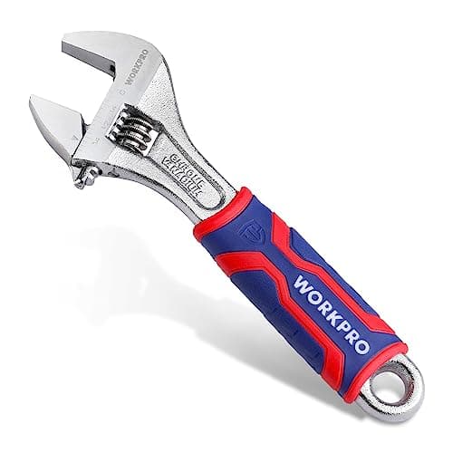 WORKPRO 6-inch Adjustable Wrench, Wide Jaw Opening Wrench with Rubber Anti-slip grip, Metric/SAE Scales, Premium Cr-V Steel, Chrome Plated