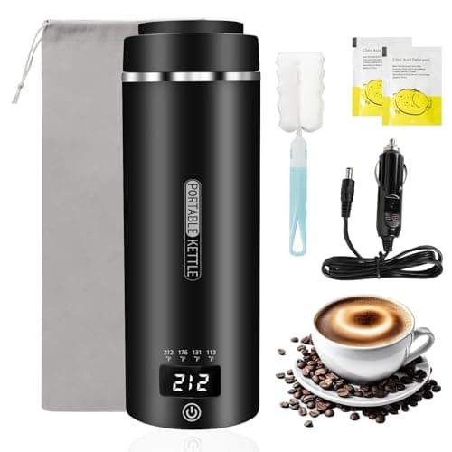 Car Kettle Water Boiler 12V - Portable Electric Kettle Car Coffee Maker 500ml, 4 Adjustable Temperature for Coffee Tea Heater, Car Travel Kettle 316 Stainless Steel (Black)