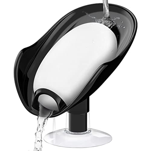 NPET Not Punched Self Draining Plastic Soap Dish Holder with Enlarged Suction Cup,Portable Soap Tray for Bathroom Shower, Kitchen Sink, Save Space and Soap (1, 1 Black)