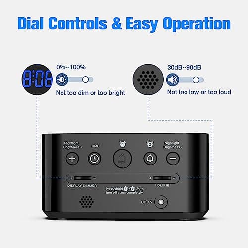 HOUSBAY Digital Alarm Clock for Bedrooms - Large Display Easy to Read Across The Room, 7 Larger Color Night Light, Dual Alarm, Dimmer, True Battery Backup, Adjustable Volume（Blue） 7