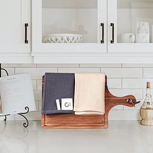 QUILTINA Dish Towels Set,100% Cotton Waffle Weave Kitchen Towels 6 Pack,17 x 25 Inches Dish Towels for Kitchen,Super Absorbent for Drying and Cleaning (Beige, Brown, Dark Grey) 7