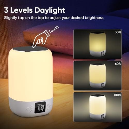 Night Light Bluetooth Speaker Alarm Clock, Sound Machine with White Noise, Touch Bedside Lamp for Bedroom, Dimmable Warm Light, 8 RGB Color Changing, Ideal Gift for 10-15 Year Old Teenage Boys Girls 6