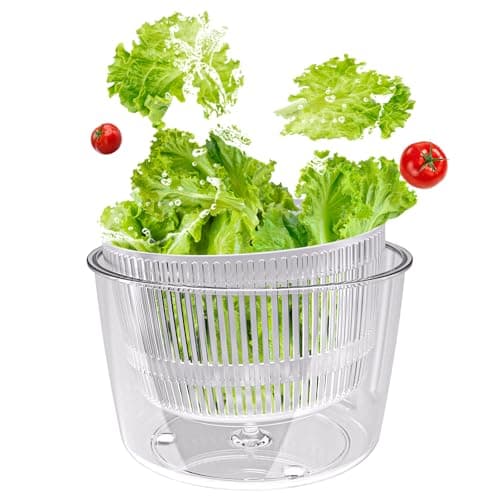 Cambom Salad Spinner Lettuce Spinner, Wash, Spin & Dry Salad Greens, Vegetable Washer Salad Dryer With Rotary Handle for Fruits & Vegetables, High Efficiency Vegetable Spinner Kitchen Gadget 3Qt Black 8