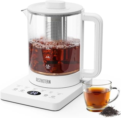 Aesthetern Electric Tea Kettle with Infuser Temperature Control and Automatic Shut Off 24 H Keep Warm for Coffee Water Heater and Tea Pot Glass White 1.5L