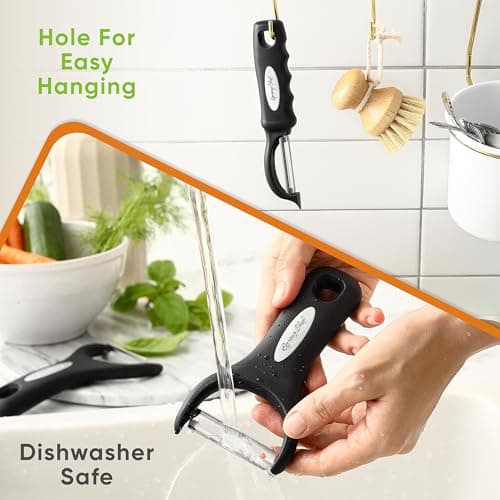 Spring Chef Swivel Vegetable Peeler & Y Potato Peeler for Kitchen with Soft Grip Handles and Ultra Sharp Stainless Steel Blades, Perfect for Veggie, Fruit, Carrot, Apple - Dishwasher Safe - Black 7