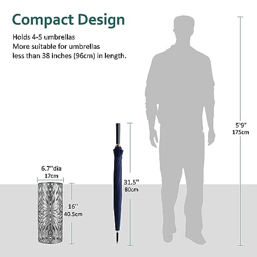 LANDVOI Umbrella Holder Stand for Entryway, Metal Organizer With Detachable Drip Tray, Round Freestanding Rack, 6.7 x 6.7 x 16 Inches, Silver DUH11S 7