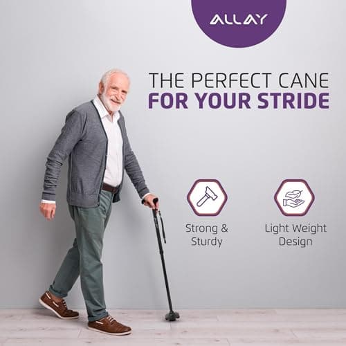 Allay Walking Cane for Men & Women - Foldable, Adjustable, Collapsible Walking Canes for Seniors Balance, Free Standing, Pivot Tip, Heavy Duty, with Travel Bag | Walking Sticks for Seniors - Black 9