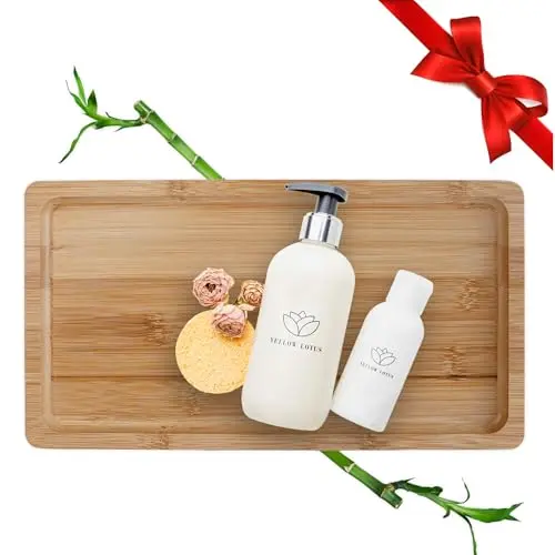 YELLOW LOTUS Bamboo Vanity Tray, 12 inch, Brown, Wooden, Slip Resistant, Perfume, Makeup, Jewelry Organizer, Decorative Toilet Tank Tray