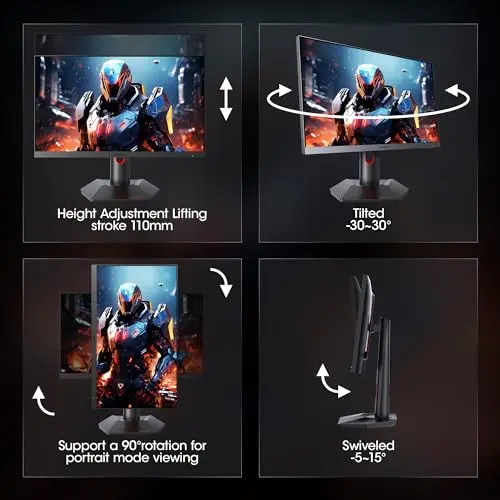 KOORUI Gaming Monitor, QHD 24" Nano IPS Display, 1440P 165Hz Computer Monitor, 1ms 2K PC Screen, 100% sRGB, Adaptive Sync, Height/Tilt/Pivot Adjustment, HDMI, DisplayPort, GP01 7