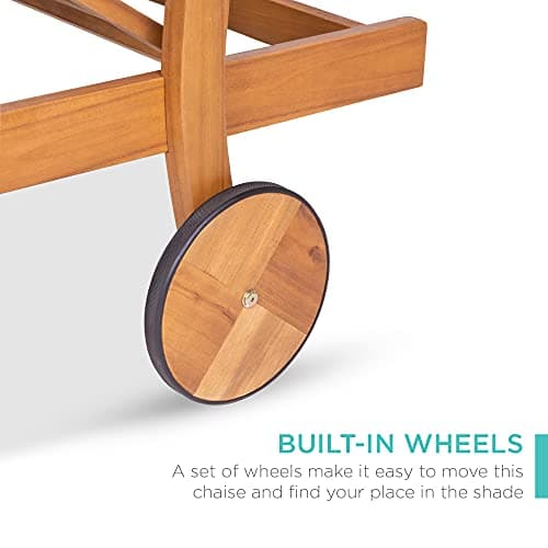 Best Choice Products 79x26in Acacia Wood Chaise Lounge Chair Recliner, Outdoor Furniture for Patio, Poolside w/Slide-Out Side Table, Foam-Padded Cushion, Adjustable Backrest, Wheels - Cream 8