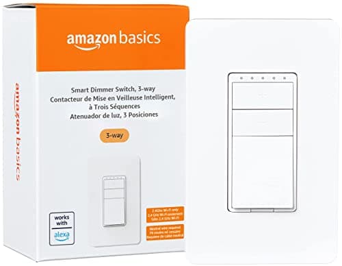 Amazon Basics Smart Dimmer Switch, 3-Way, Works with Alexa Only, Voice Control, Wi-Fi Light Switch, Schedule, 2.4 GHz Wi-Fi, No Hub Required, White