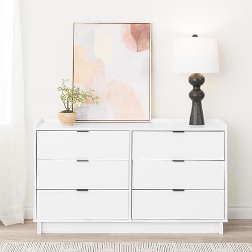 Prepac Simply Modern 6-Drawer Double Dresser for Bedroom, Chest of Drawers, Modern Bedroom Furniture, 52.5” wide x 16” deep x 29.5” tall, White 5
