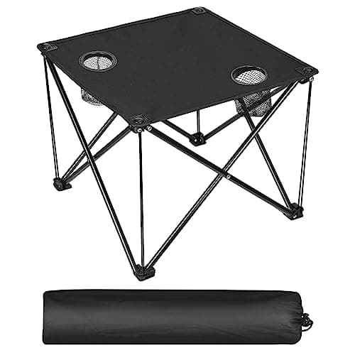 KOCASO Camping Folding Table with 2 Cup Holders, 18.5*18.5*15in Square Rolling up Tables, 600D Oxford Canvas and Ultralight Steel Frame, Collapsible Small Tables, Load 44Lbs, Black (GPCT2096)