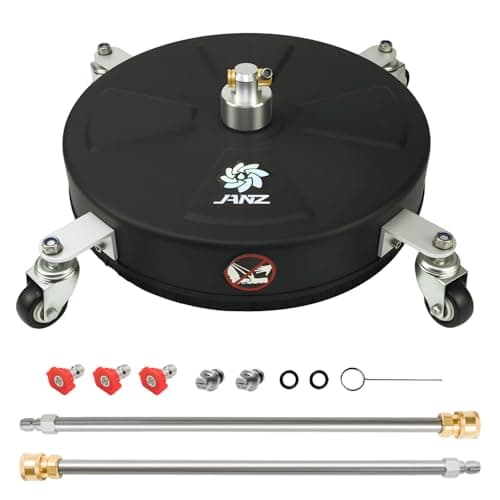 janz 16" Pressure Washer Surface Cleaner with 4 Wheels,Hard Composite Construction, 1/4" Quick Plug, 2 Extension Wand Attachments, 2 Replacement Nozzles and 3 Spray Nozzles, 4000 PSI