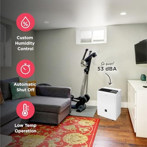 Frigidaire 60-Pint Portable Dehumidifier with Built-In Pump for Large Rooms & Basements, Custom Humidity Control, Auto Shut Off, White 5