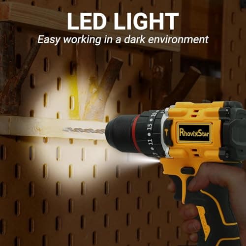 RhovixStar Electric Drill Set with Battery and Charger, Power Drill Tool Set 20V, 3/8-Inch Keyless Chuck, Variable Speed 6
