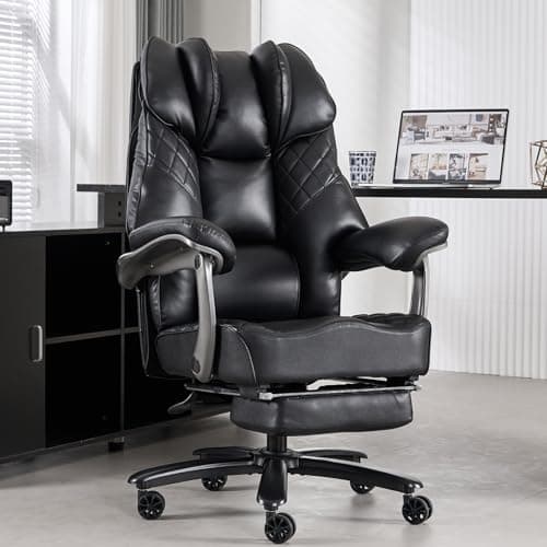 Zuacs Big and Tall Office Chair 400lbs for Heavy People, Wide Executive Office Chair with Foot Rest, High Back Ergonomic Desk Chairs Lumbar Support for Lower Back Pain, Leather Black