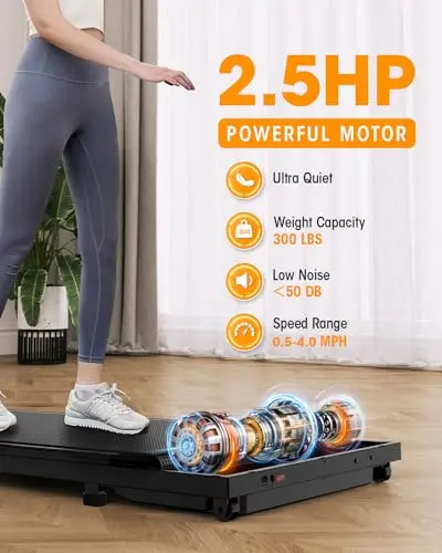 THAILE Walking Pad, Under Desk Treadmill 330 lbs Capacity, 3 in 1 Portable Treadmills for Home, Office with LED Display, 2.5 HP Mini Treadmill for Small Spaces 5