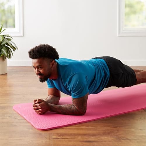 Amazon Basics 1/2 Inch Extra Thick Exercise Yoga Mat with Carrying Strap for Home Workouts and Fitness, 74" x 24" x 0.5", Pink 9