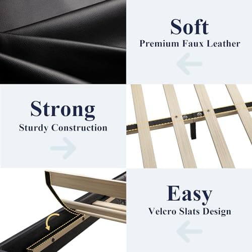 Allewie King Size Bed Frame with Adjustable Headboard, Faux Leather Platform Bed with Wood Slats, Heavy Duty Mattress Foundation, No Box Spring Needed, Noise-Free, Easy Assembly, Black 5