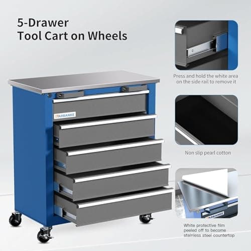 LARBANKE 5-Drawer Rolling Tool Chest,Tool Cabinet on Wheels with Keyed Locking System and Drawer Liners,Tool Chest with Link Buckle and can be Combined to Large Cabinet Set,for Warehouse,Garage 5