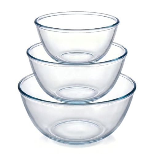 BECFISH Borosilicate Glass Mixing Bowls, Set of 3 (2.8, 2.2, 1.1QT) - Heavy-Duty, Scratch Resistant & Lead-Free. Oven, Microwave, Dishwasher & Freezer Safe. Ideal for Meal Prep, Baking, Serving.