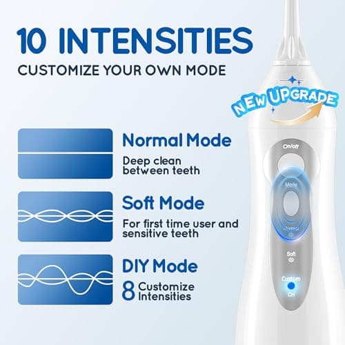 Mornwell Water Dental Flosser Teeth Pick for Teeth, Portable Cordless Water Flossers Oral Irrigator with 10 Intensity 4 Jet Rechargeable IPX7 Waterproof Water Tank Flosser Electric Travel (White) 5
