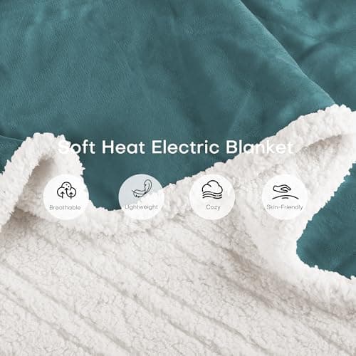 RALYSUN Electric Heated Blanket Full Size 72"x84" - Dual-Sided with Microplush & Sherpa Fabric, 4 Heat Settings & 10 Hours Auto Off, Machine Washable - Teal 5