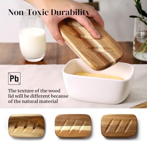 DOWAN 6.5" Large Butter Dish - Ceramic Butter Dish with Lid for Countertop - White Butter Keeper Holds Up to 3 Sticks - Butter Holder and Container with High-Quality Silicone Sealing 6