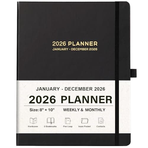 2026 Planner - 2026 Planner Weekly and Monthly, 8"× 10", January 2026 - December 2026, Inner Pocket, Elastic Closure, Pen Loop, Bookmarks, Note Pages