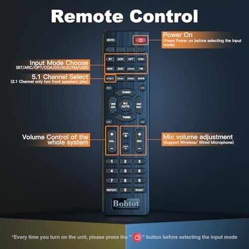 Bobtot Surround Sound Systems Home Theater System - 800 Watts Peak Power 6.5" Subwoofer 5.1/2.1 Wired Stereo Speakers Strong Bass with ARC Optical AUX Bluetooth Input 6