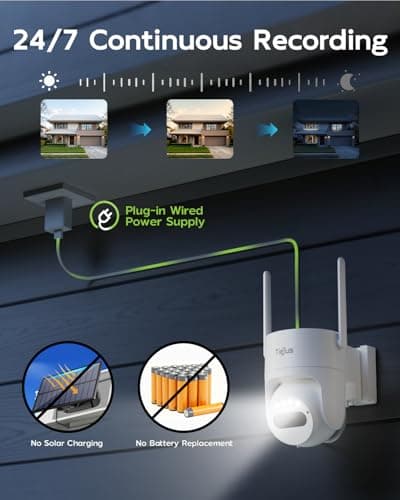 TIEJUS 3MP Security Camera Outdoor - 2.4G/5G Wi-Fi, 24/7 Recording Wired Power, 360° Pan-Tilt View, Motion Tracking, Color Night Vision, 2-Way Audio, Works with Alexa, Cloud & SD Card Storage, IP66 8