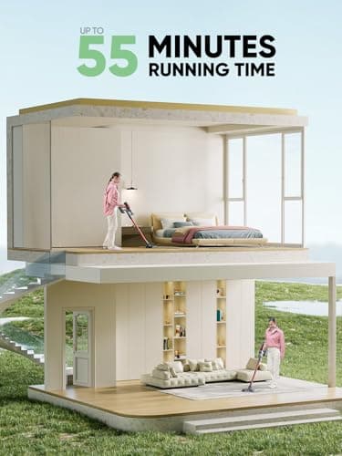 Cordless Vacuum Cleaner, 450W 40Kpa Stick Vacuum with Touch Screen, 55 Mins Runtime Rechargeable Vacuum, Lightweight Powerful Vacuum Cleaner for Home with 1.5L Cup for Pet Hair Carpet Hardwood Floor 5