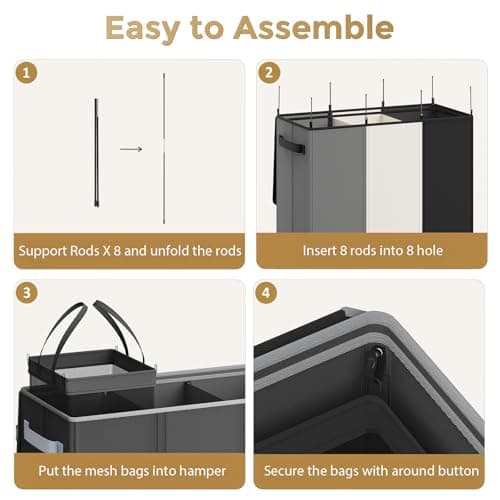 Optish 180L Laundry Hamper 3 Section, Large Laundry Hamper with Lid, Dirty Clothes Hampers with Handles, Laundry Basket Organizer for Laundry, Bedroom, Bathroom, Laundry Sorter Baskets, Black 6