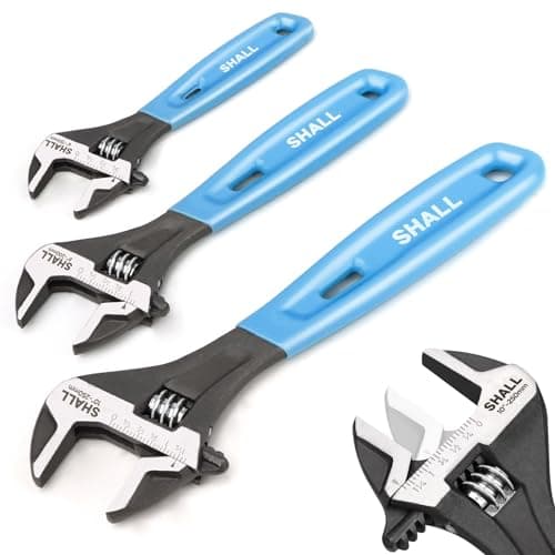 SHALL 3-Piece Adjustable Wrench Set, 10/8/6 Inch Cr-V Steel Wrench with Cushion Grip, Wide Jaw Black Oxide Wrench with Laser-etched SAE Scales for Home, Garage, Workshop and DIY