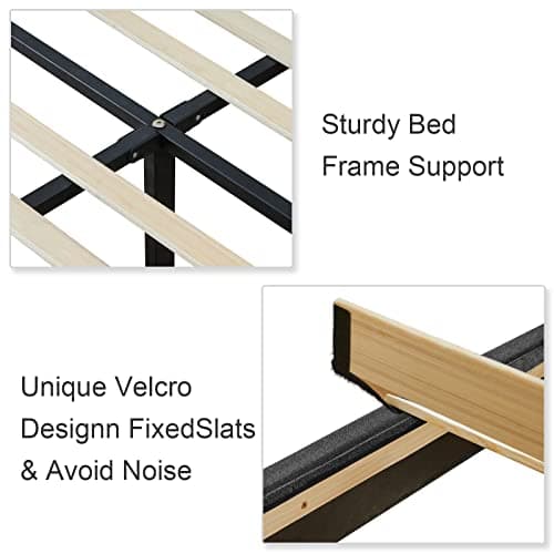 Molblly Queen Bed Frame Upholstered Platform with Headboard and Strong Wooden Slats,Non-Slip and Noiseless,No Box Spring Needed, Easy Assembly,Dark Gray 7