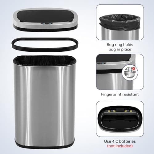 Bigacc 13 Gallon(50 L) Kitchen Trash Can with Touch-Free & Motion Sensor, Automatic Stainless-Steel Garbage Can, Anti-Fingerprint Mute Designed Trash Bin Brushed Stainless Steel 5