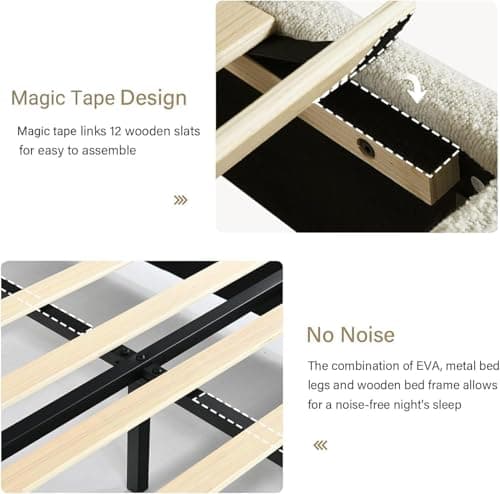 BarnFurin King Bed Frame and Headboard, Cloud Boucle Upholstered Platform Bed Frame, Modern Style, Soft Rounded Corners, No Box Spring Required, Easy Assembly, Beige 6