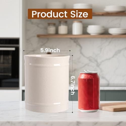 SZUAH Kitchen Utensil Holder, Larger Ceramic Utensil Crock for Kitchen Counter top & Dining Table (Cream, 5.9" x 5.9" x 6.7") 6