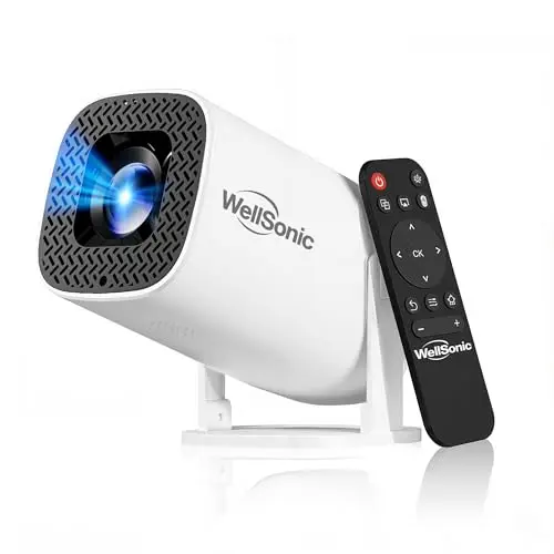 WellSonic Mini Projector with Wifi and Bluetooth, 4K Protable Smart Projector Build-in Android 14, 130" Screen Auto Keystone Movie Projector Compatible with HDMI Phone TV Stick for Bedroom Outdoor