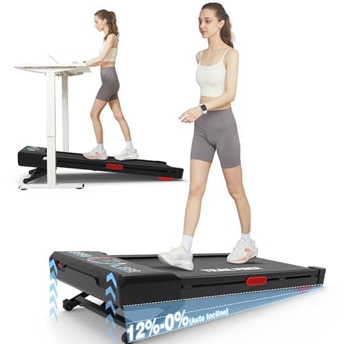 TRAILVIBER Walking Pad Treadmill with 12% 9-Level Auto Incline, 450 lbs Capacity RGB LED Screen, Bluetooth Speaker Under Desk Treadmill, Compact Treadmills for Home Hiking, Carbon Black
